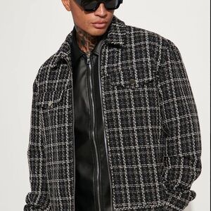 Stylish Black and White Plaid Men's Jacket